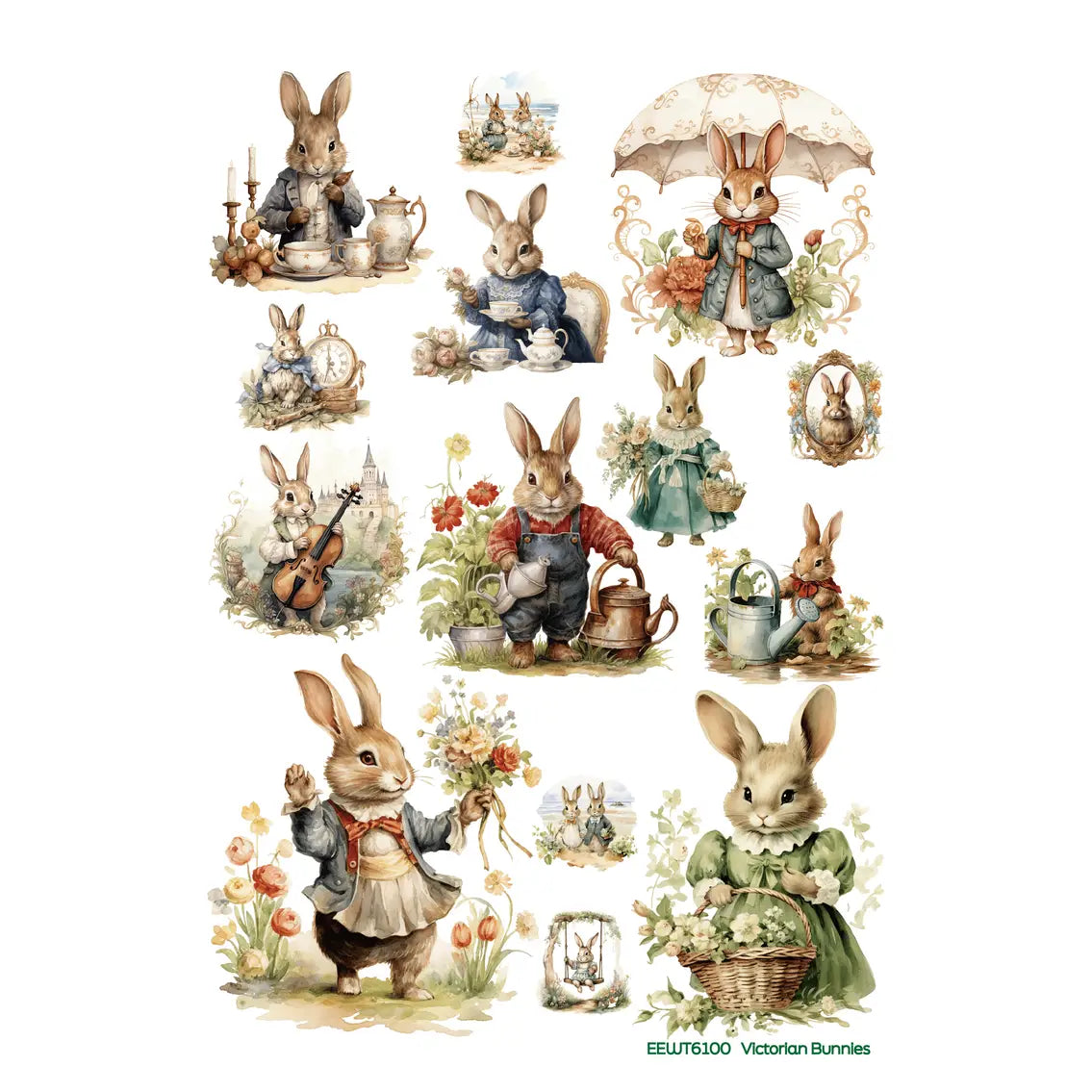 Wet Transfer, Decals for Crafts- Victorian Bunnies