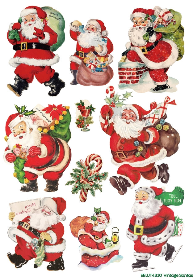 Wet Transfer, Decals for Crafts- Vintage Santas