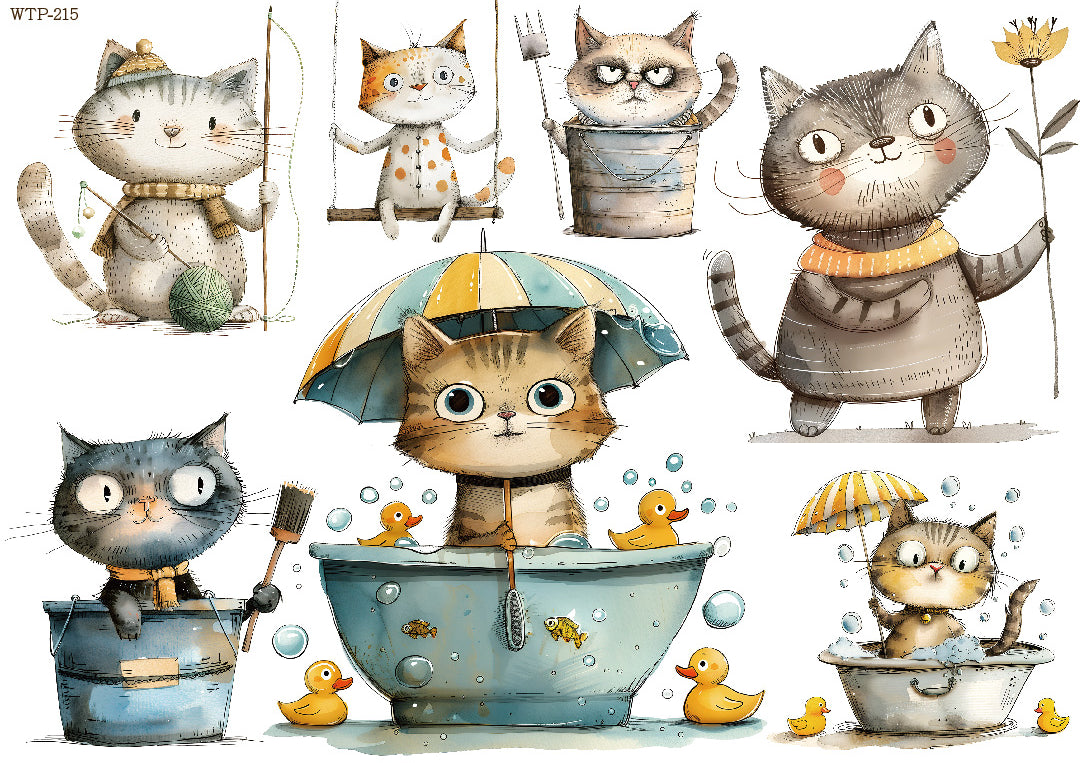 Wet Transfers A4- Bathing Kitties