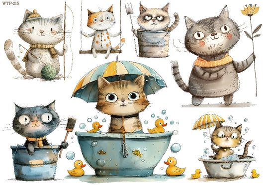 Wet Transfers A4- Bathing Kitties