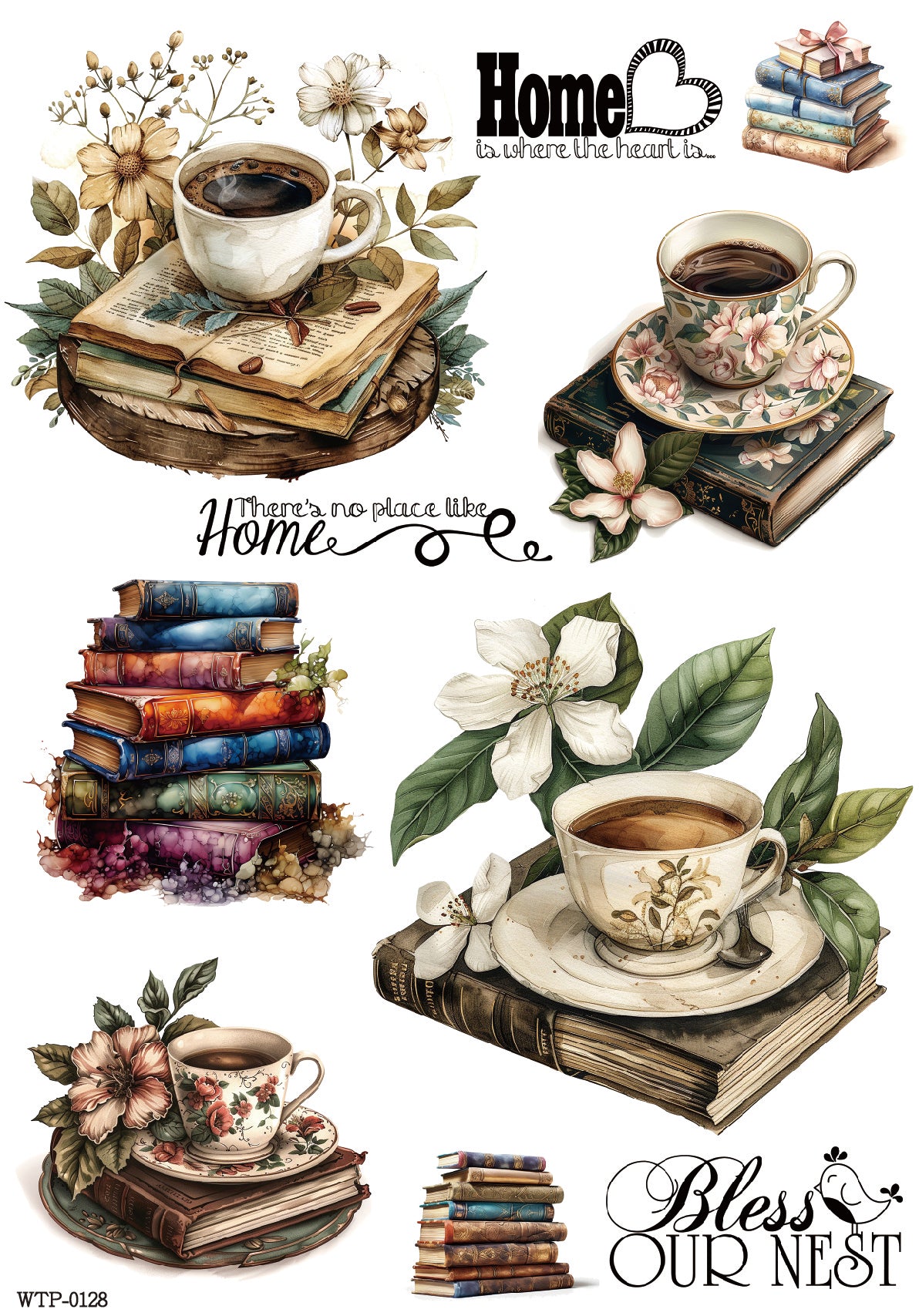 Wet Transfers A4- Books and Coffee