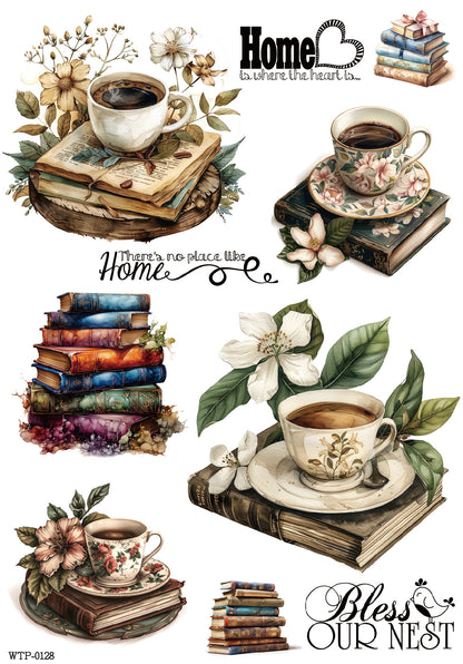 Wet Transfers A4- Books and Coffee