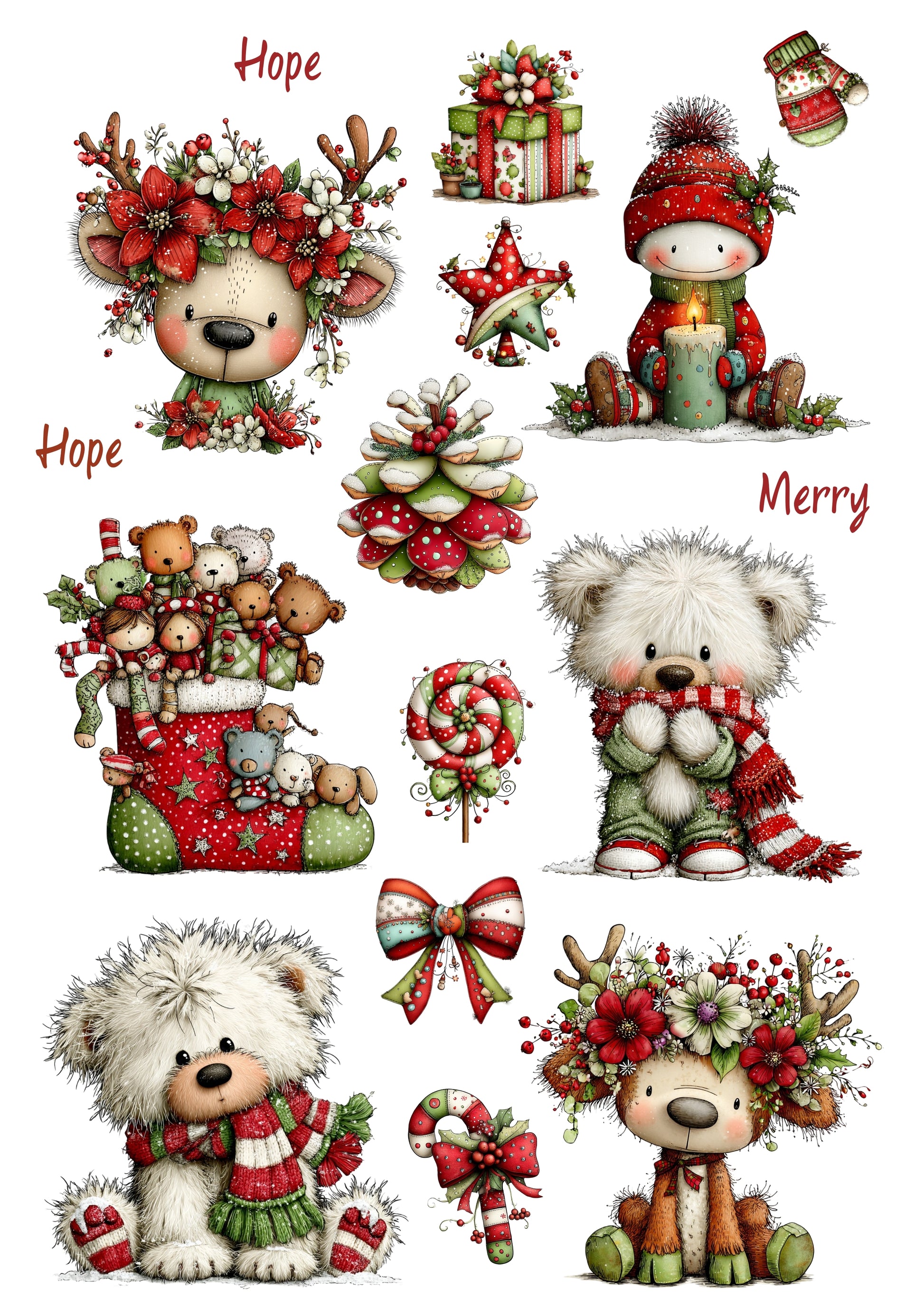Wet Transfers A4- Christmas Bears