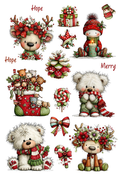 Wet Transfers A4- Christmas Bears