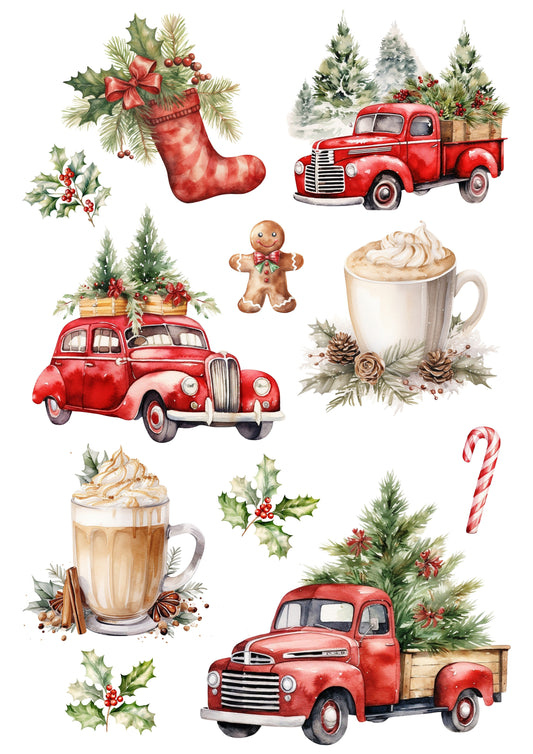 Wet Transfers A4- Christmas Trucks