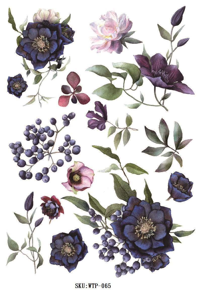 Wet Transfers A4- Deep Purple Hellebores