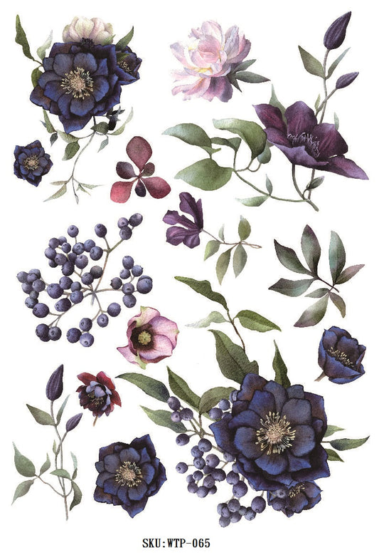 Wet Transfers A4- Deep Purple Hellebores