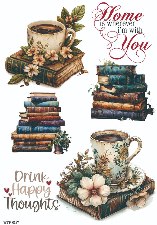 Wet Transfers A4- Drink Happy Thoughts