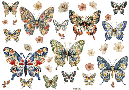 Wet Transfers A4- Floral Butterflies