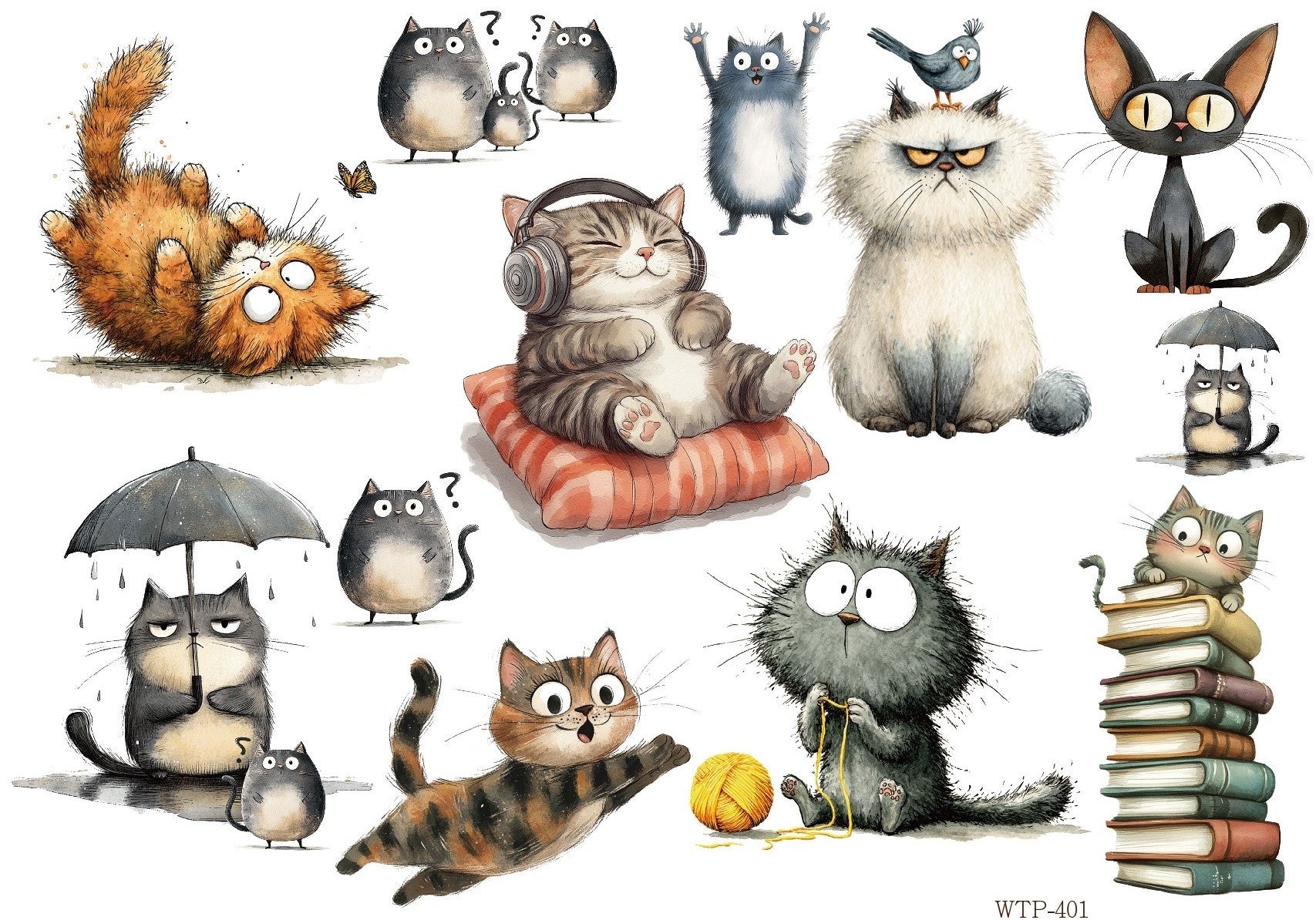 Wet Transfers A4- Funny Cats