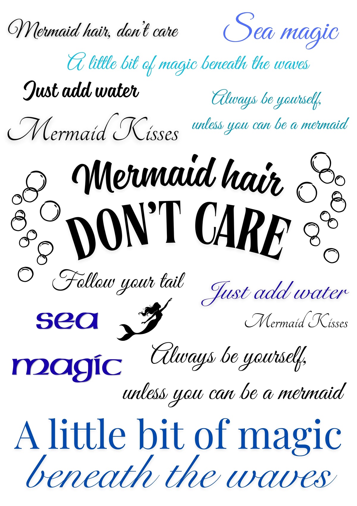 Wet Transfers A4- Mermaid Sayings