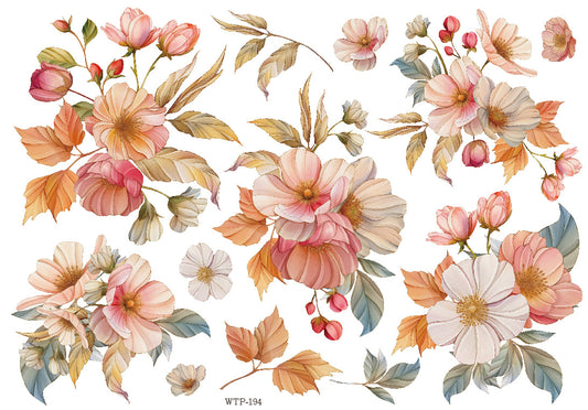 Wet Transfers A4- Peachy Florals