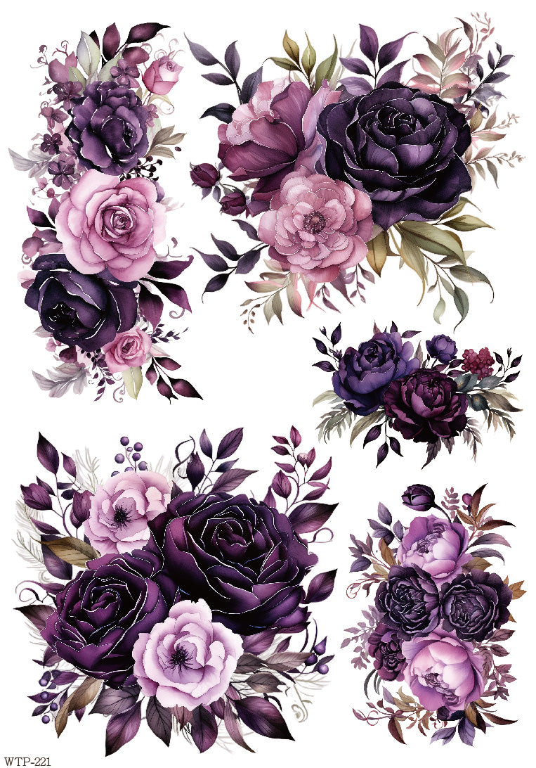 Wet Transfers A4- Plum Bouquets