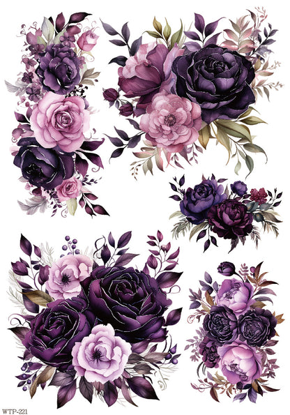 Wet Transfers A4- Plum Bouquets
