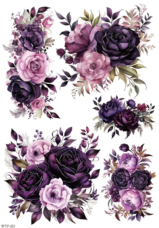 Wet Transfers A4- Plum Bouquets