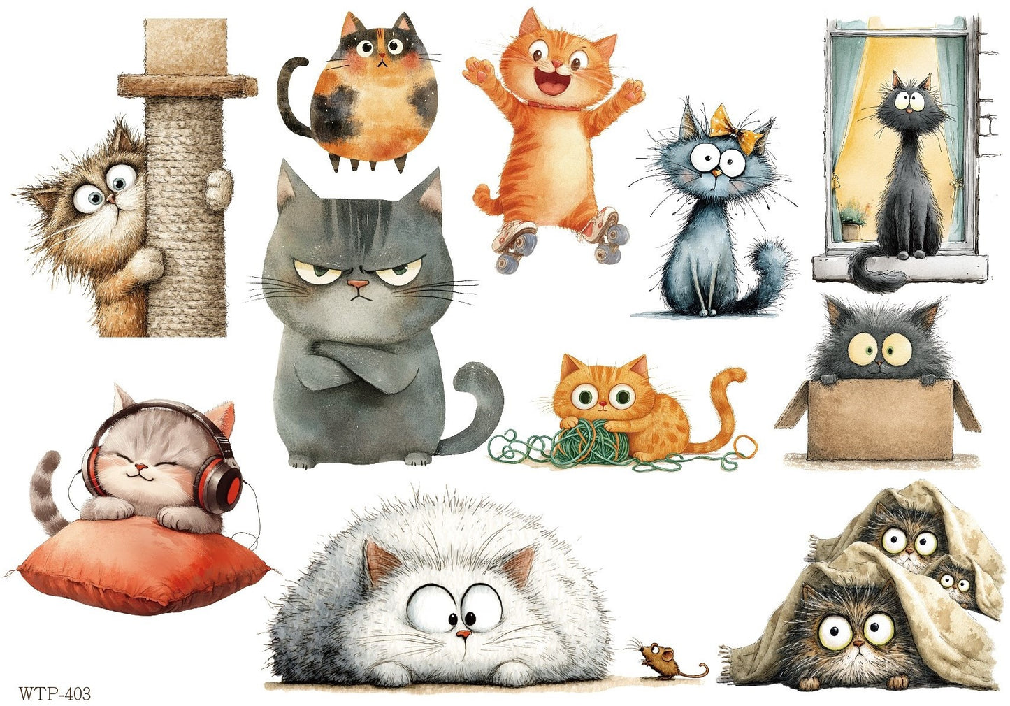 Wet Transfers A4- Quirky Cats