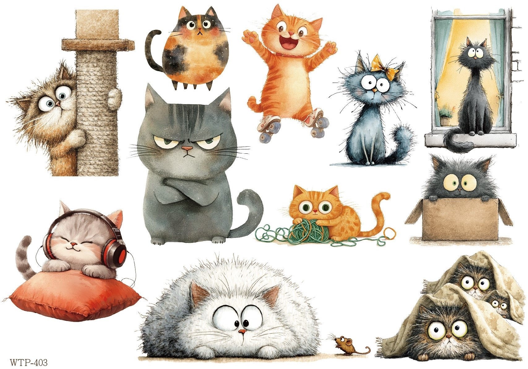 Wet Transfers A4- Quirky Cats