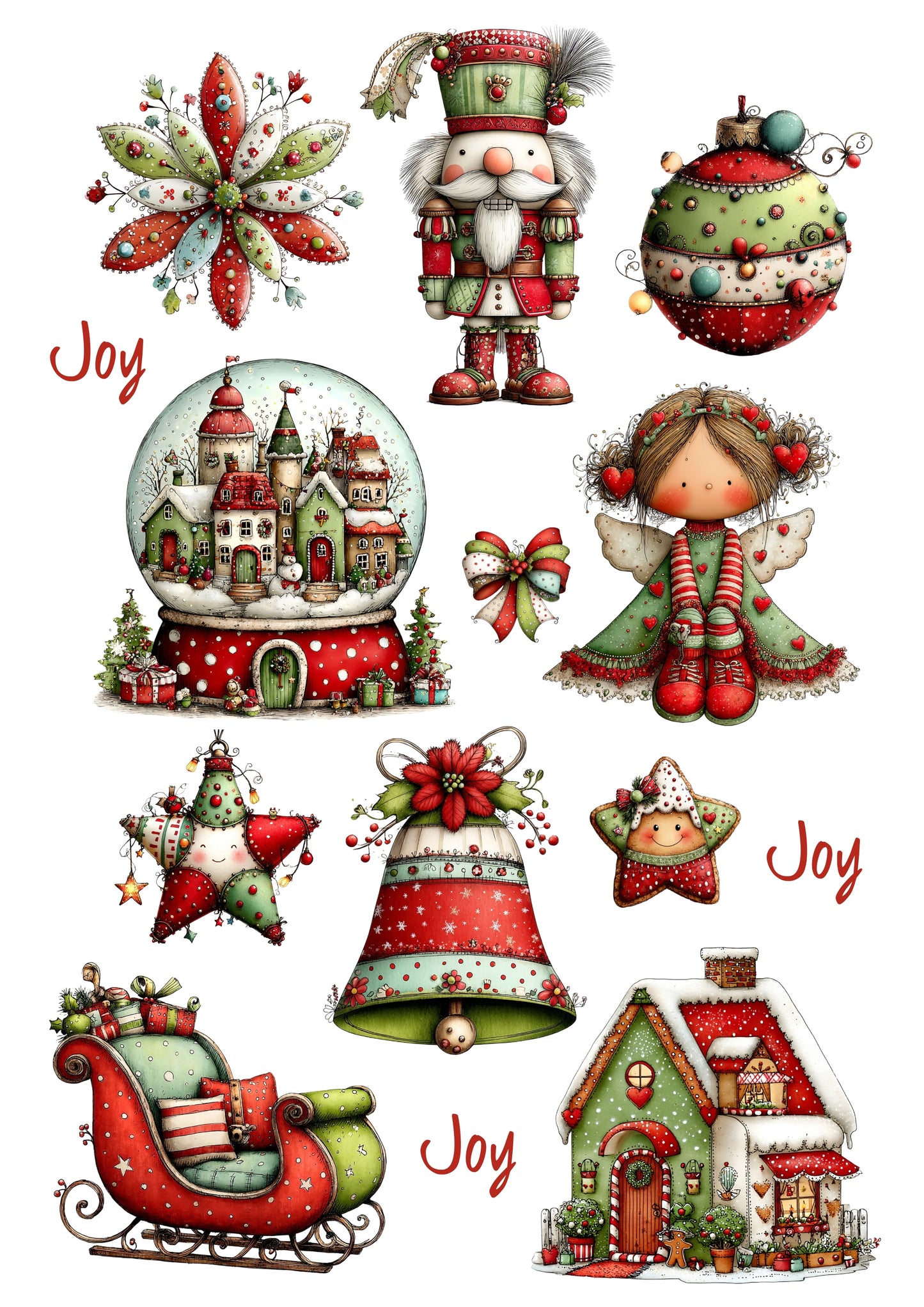 Wet Transfers A4- Red and Green Christmas