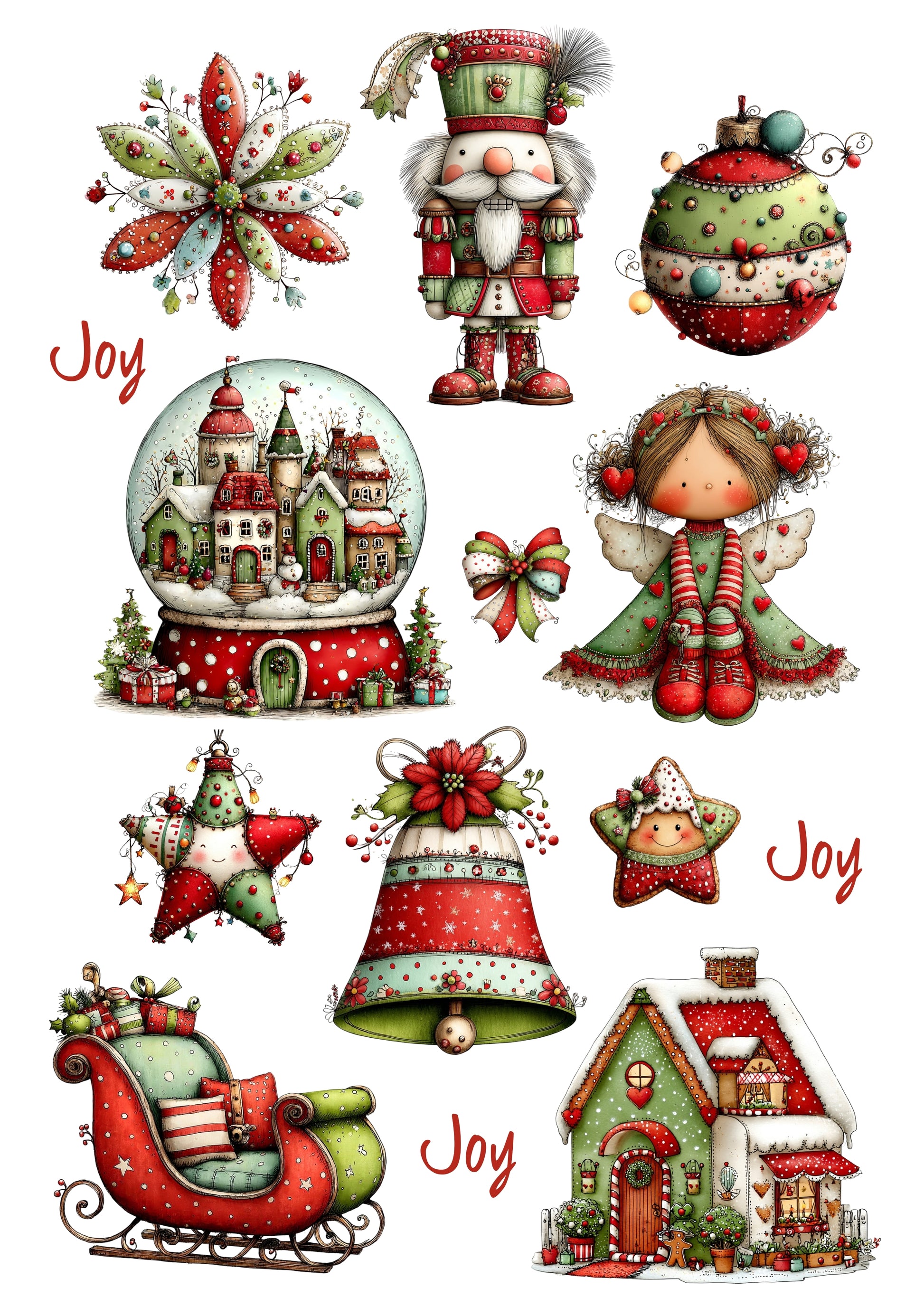 Wet Transfers A4- Red and Green Christmas