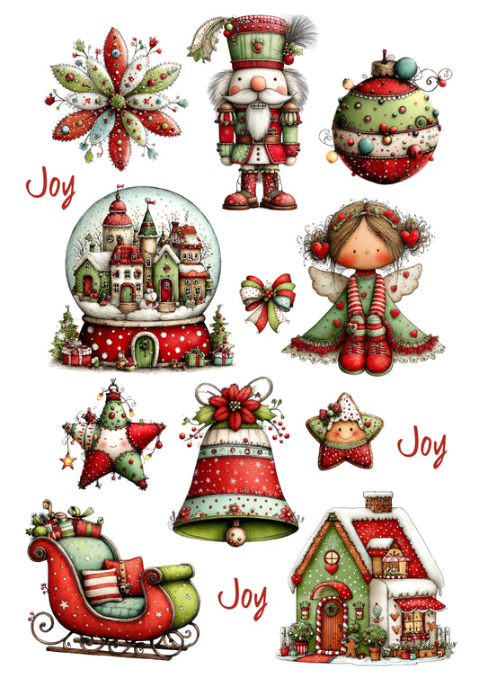 Wet Transfers A4- Red and Green Christmas