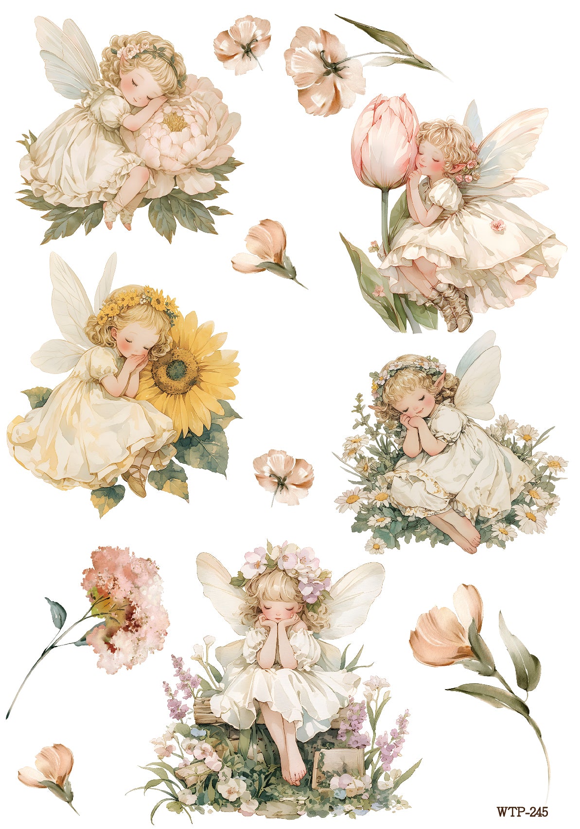 Wet Transfers A4- Resting Flower Fairies