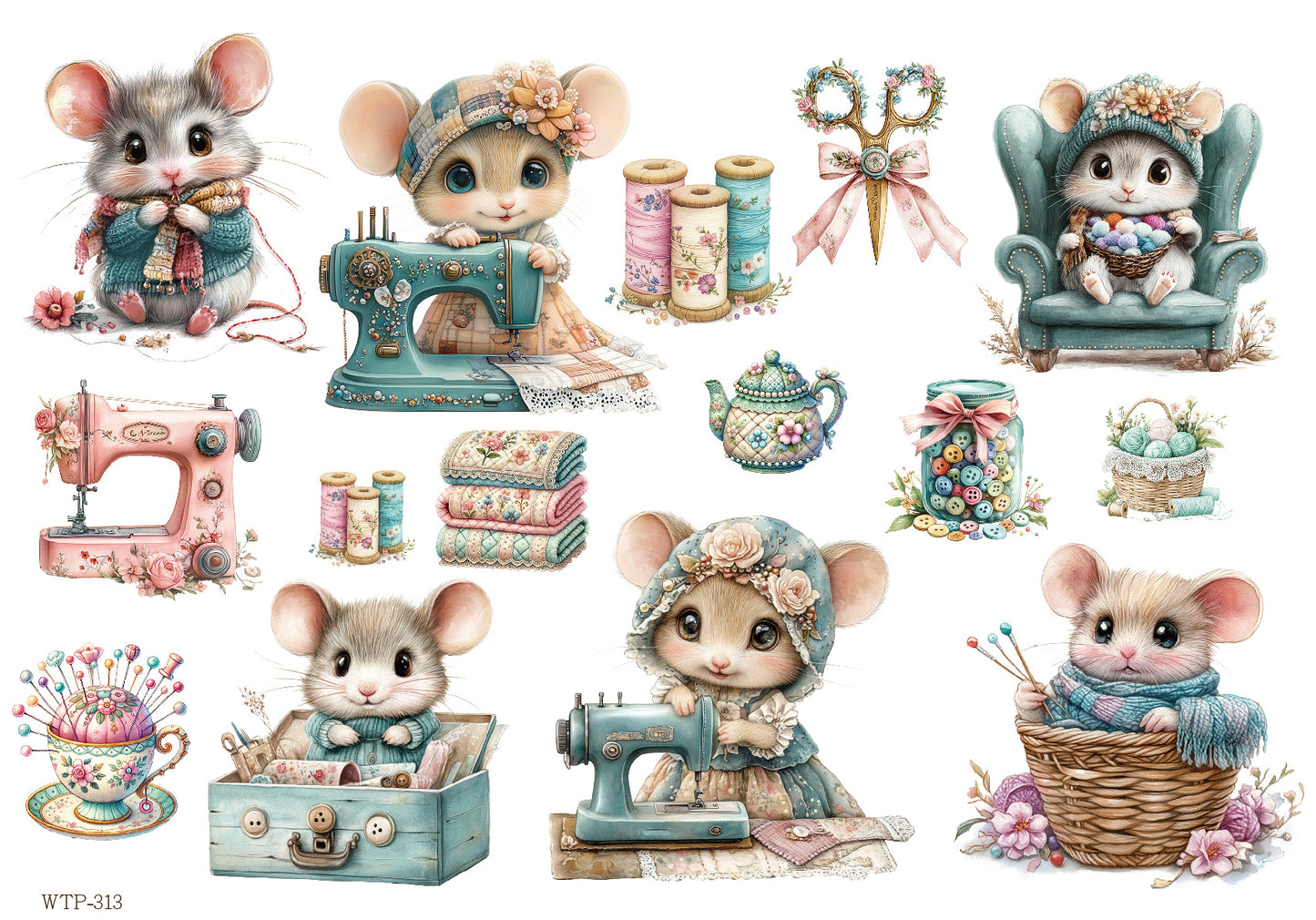 Wet Transfers A4- Sewing Mice