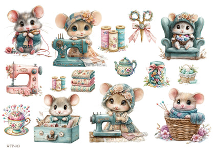Wet Transfers A4- Sewing Mice