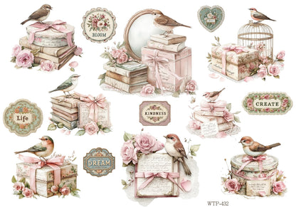 Wet Transfers A4- Shabby Chic Birds