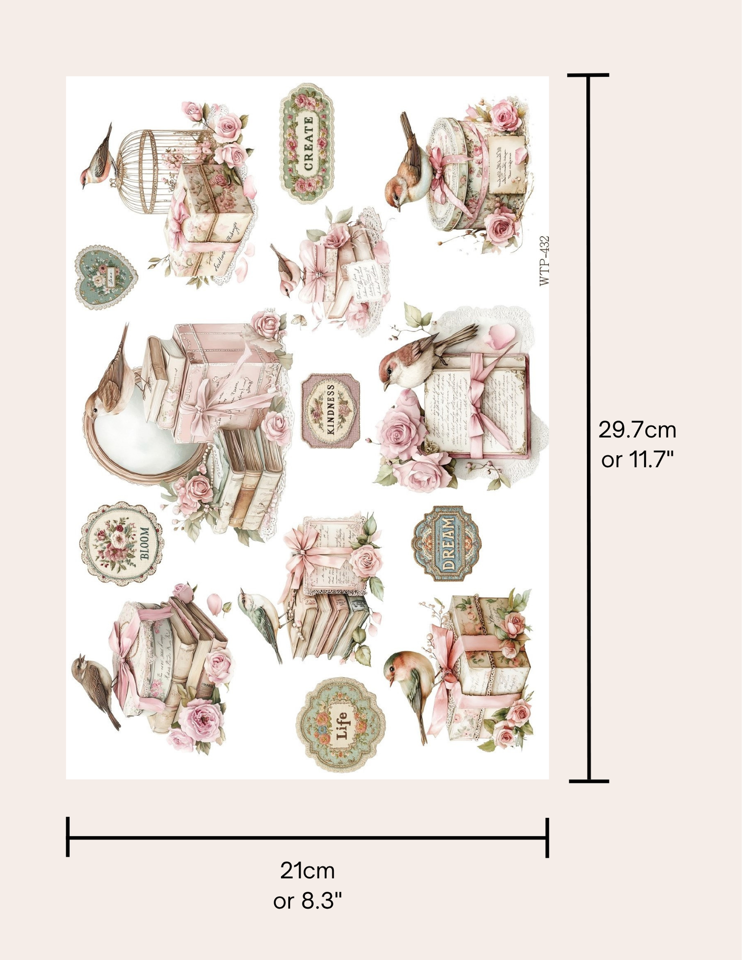 Wet Transfers A4- Shabby Chic Birds