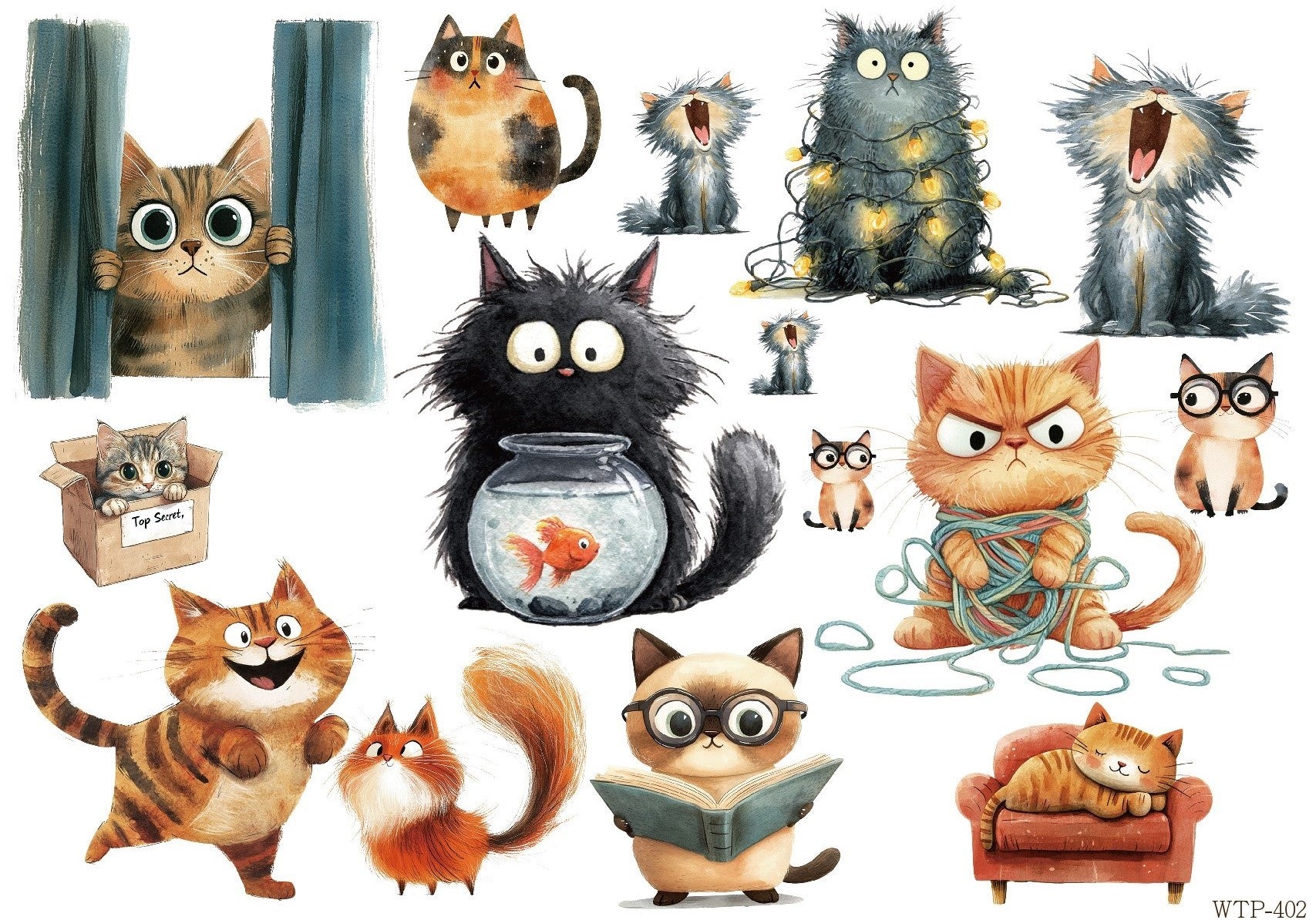 Wet Transfers A4- Silly Cats