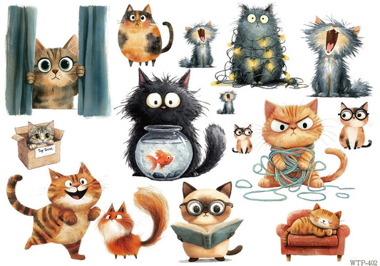 Wet Transfers A4- Silly Cats