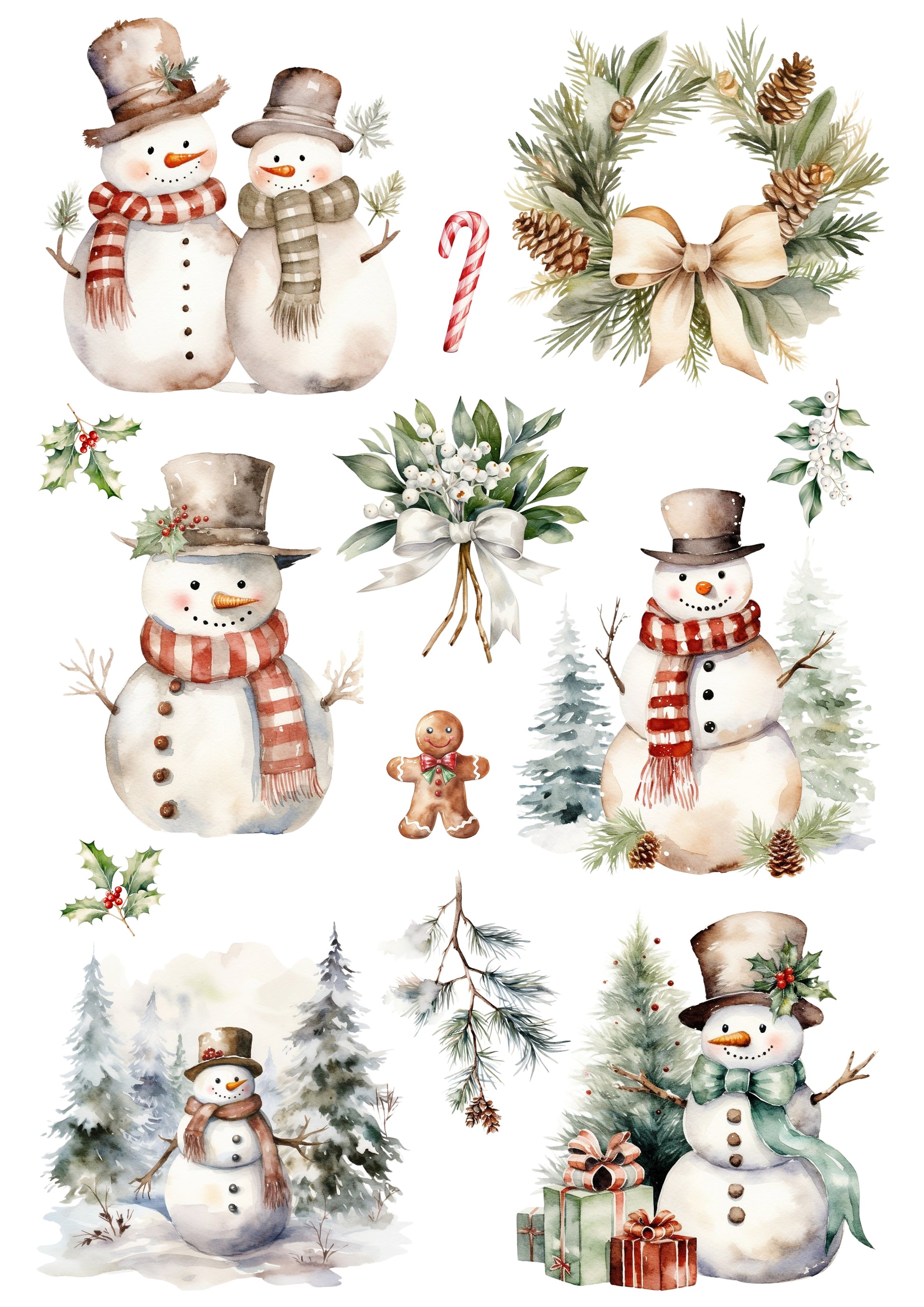 Wet Transfers A4- Snowmen