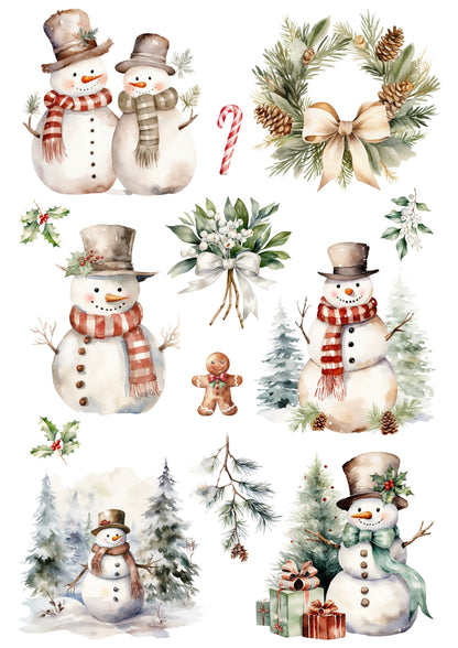 Wet Transfers A4- Snowmen