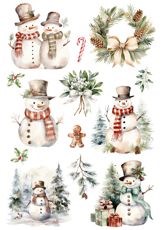 Wet Transfers A4- Snowmen