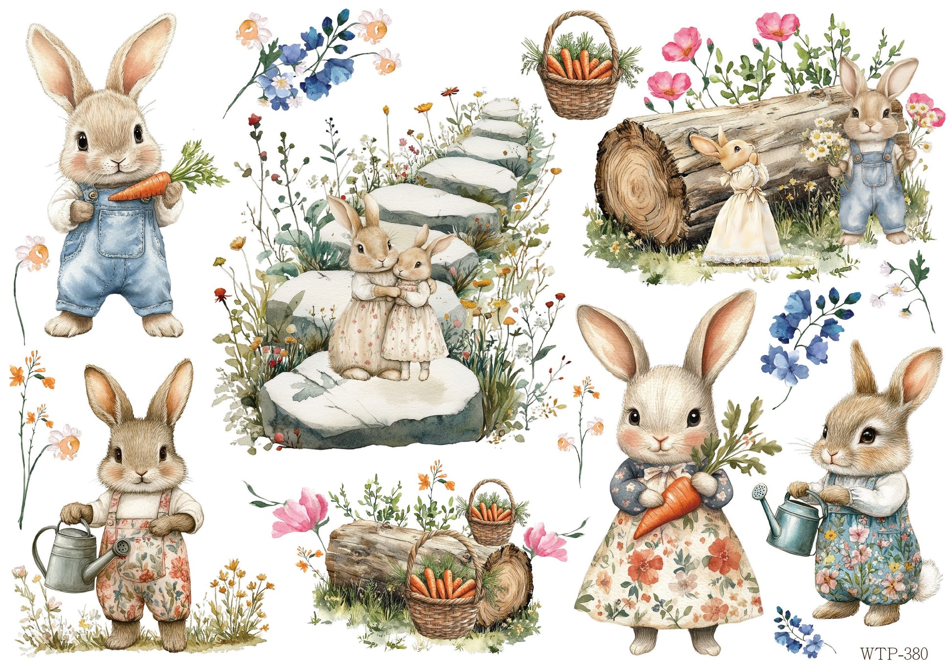 Wet Transfers A4- Spring Bunnies