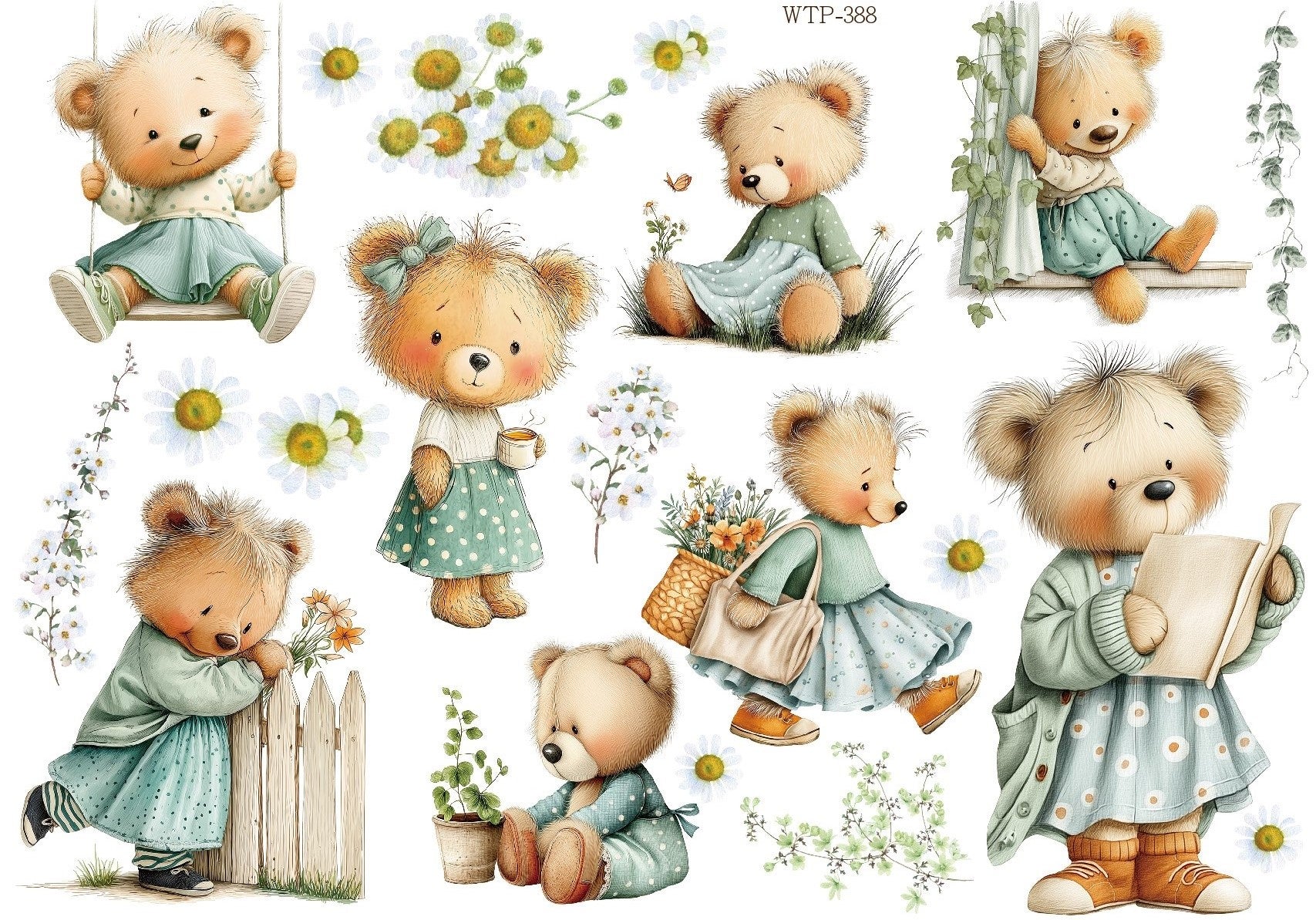 Wet Transfers A4- Teddy Bears