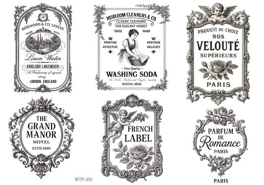Wet Transfers A4- Vintage Style Labels