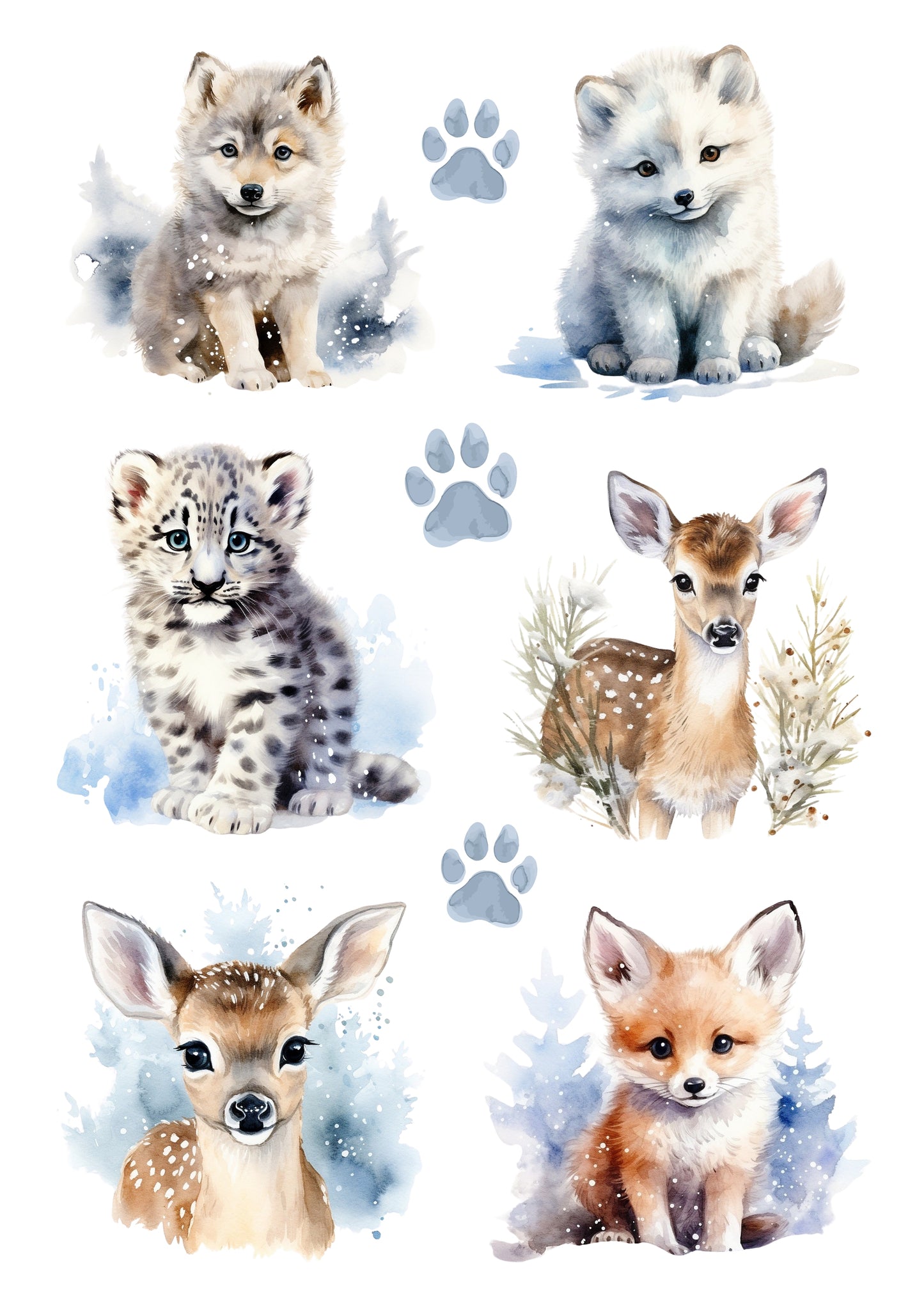 Wet Transfers A4- Winter Baby Animals
