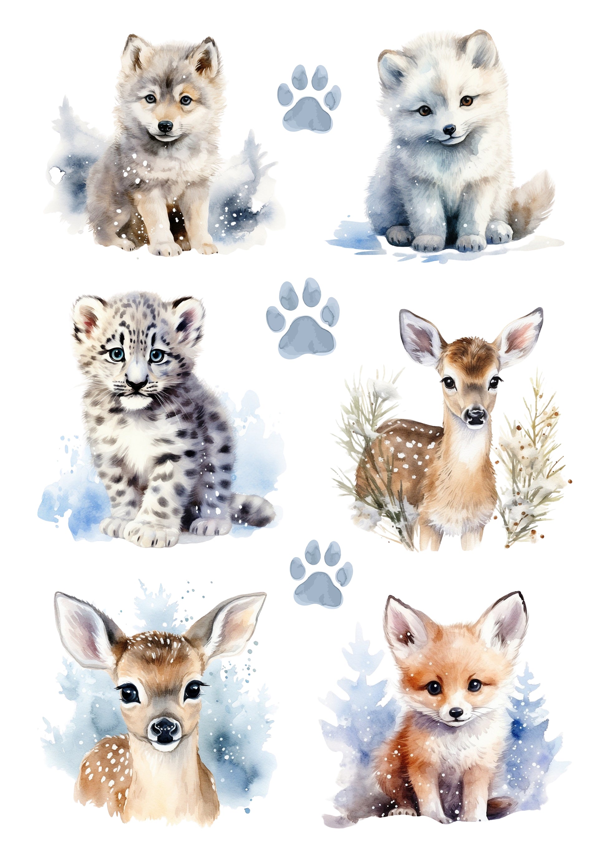Wet Transfers A4- Winter Baby Animals