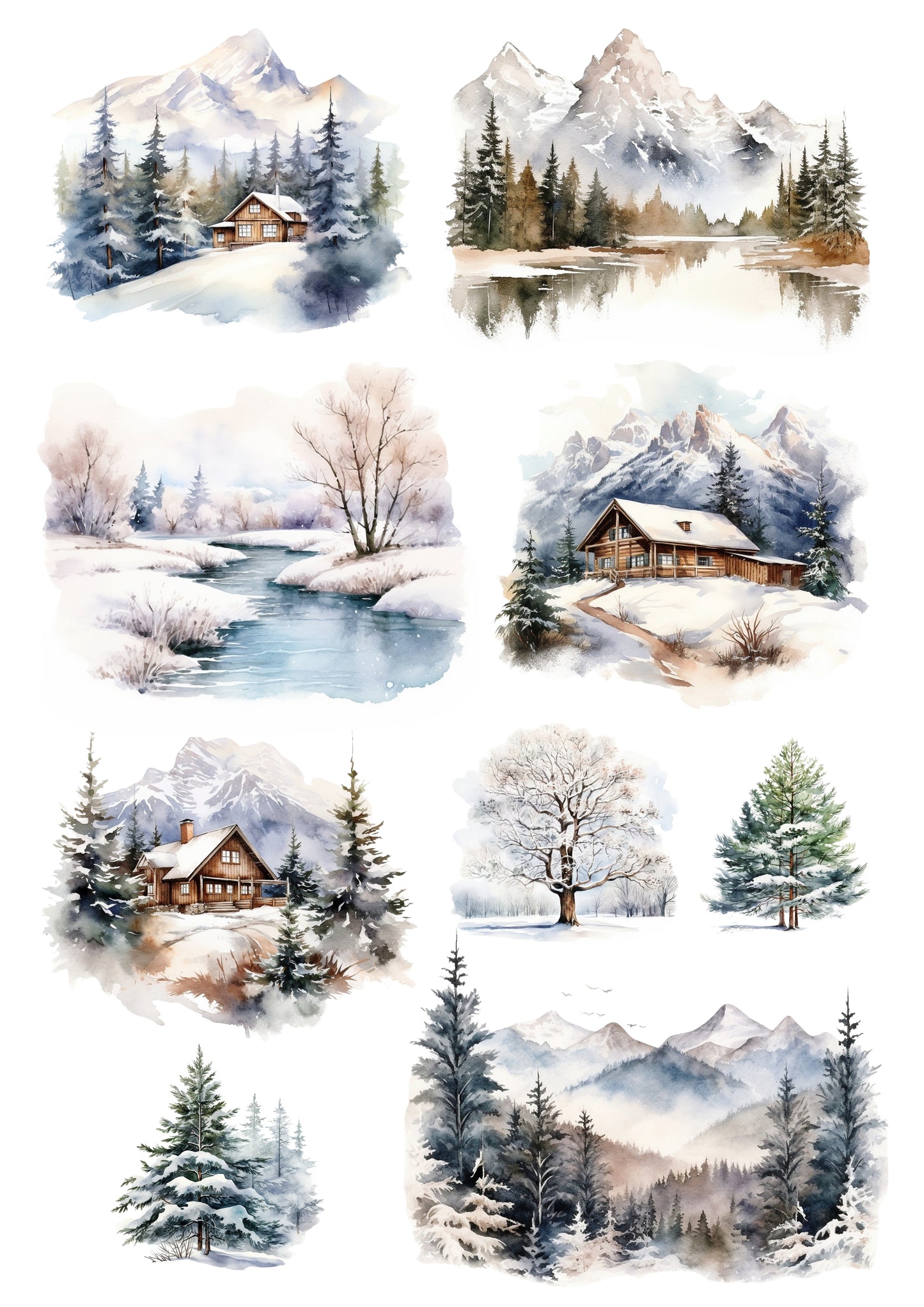 Wet Transfers A4- Winter Cabins