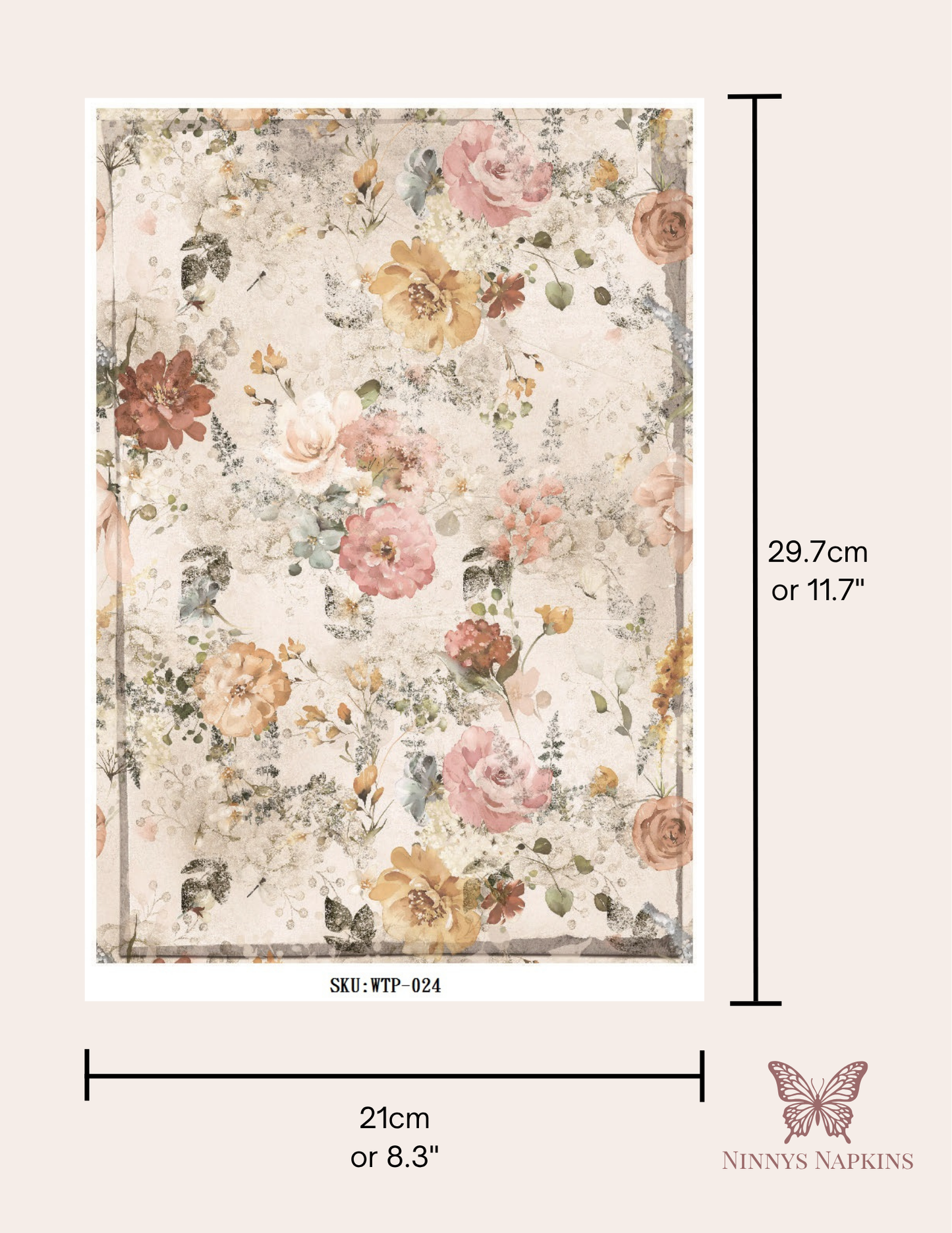 Wet Transfers A4- Vintage Floral Background