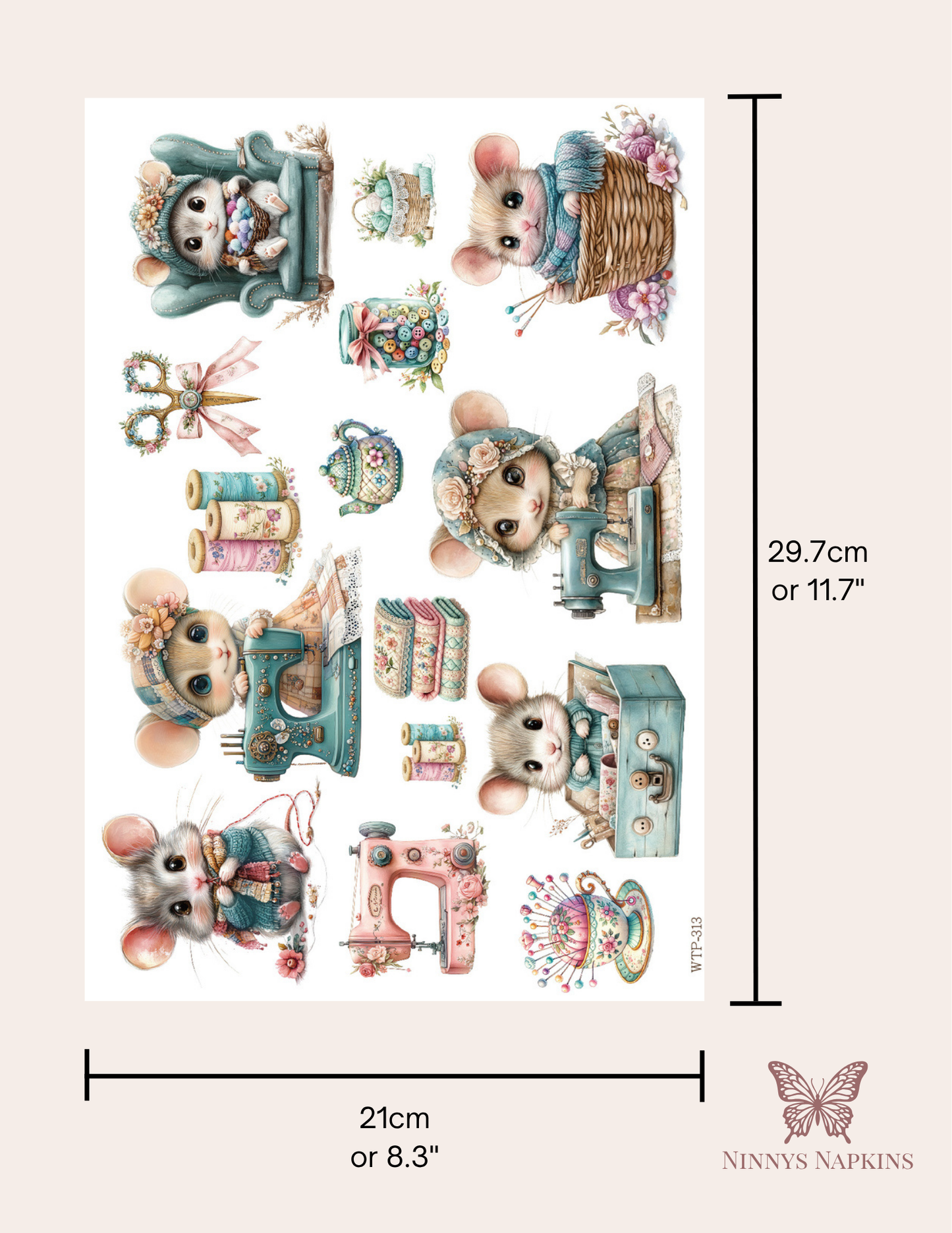 Wet Transfers A4- Sewing Mice