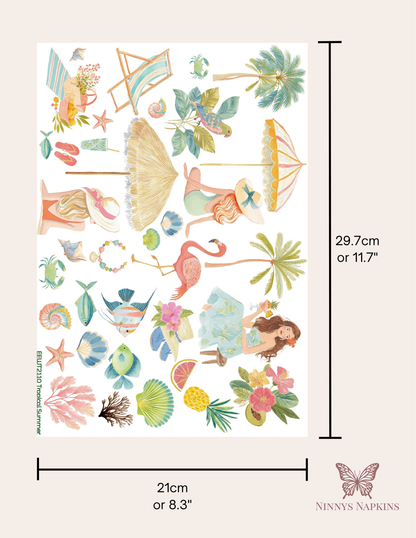 Wet Transfer, Decals for Crafts- Tropical Summer