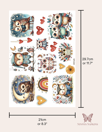 Wet Transfers A4- Storybook Owls