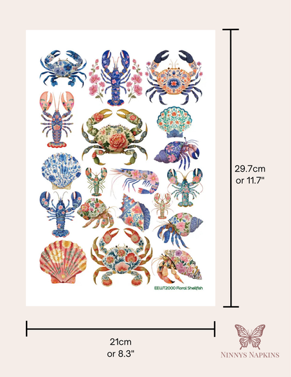Wet Transfer, Decals for Crafts- Floral Shellfish