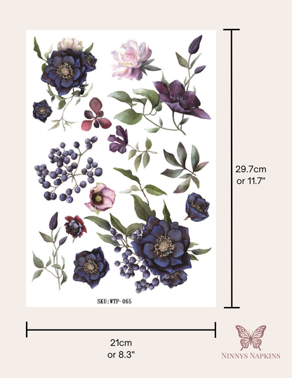 Wet Transfers A4- Deep Purple Hellebores