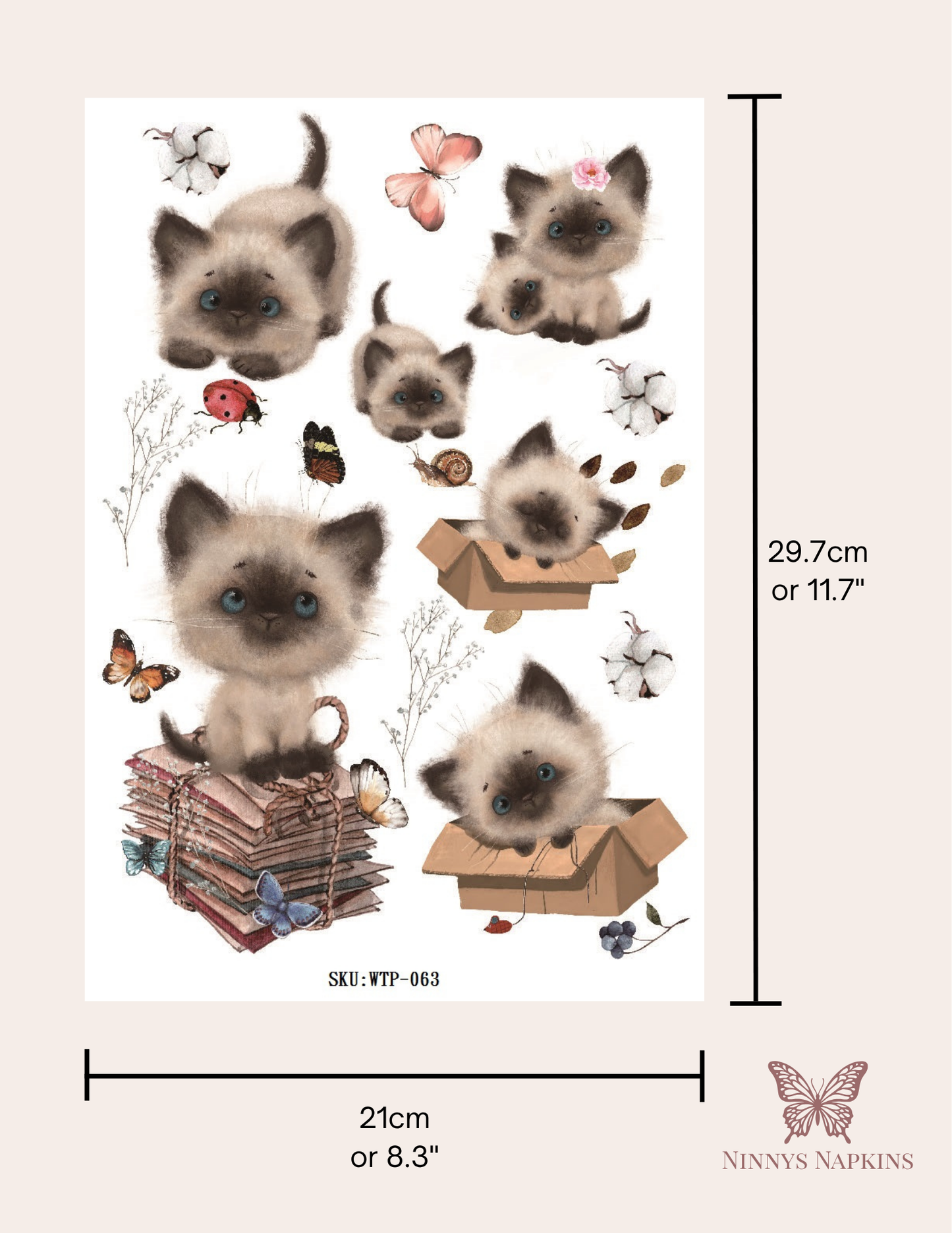 Wet Transfers A4- Siamese Kittens