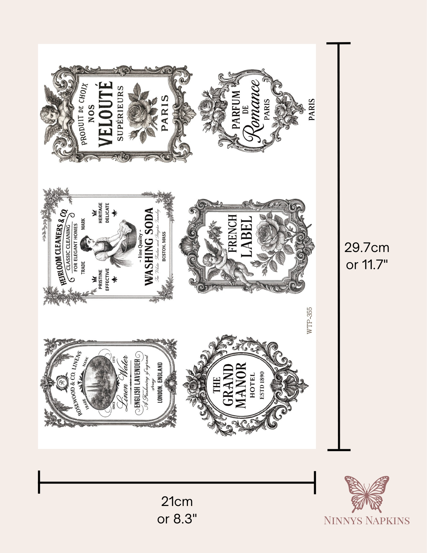 Wet Transfers A4- Vintage Style Labels