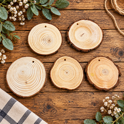 Wood Slice Ornaments 2.3" - 3.1" - set of 5