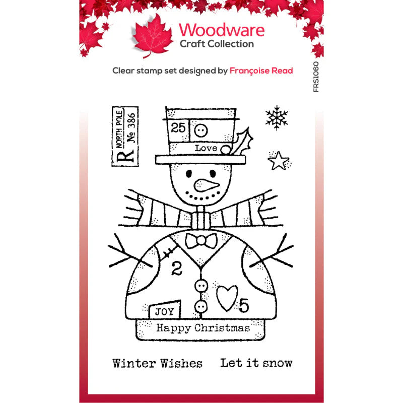 Woodware Clear Singles Wooden Snowman 4 in x 6 in Stamp Set